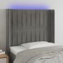 Galvūgalis su LED, šviesiai pilkas, 93x16x118/128cm, aksomas