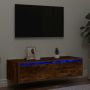 TV spintelė su LED lemputėmis, dūminio ąžuolo, 100X35,5x25 cm