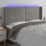 Galvūgalis su LED, šviesiai pilkas, 203x16x118/128cm, aksomas
