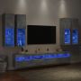Sieninės TV spintelės su LED lemputėmis, 7vnt., betono pilkos
