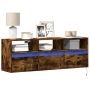 Sieninė TV spintelė su LED lemputėmis, dūminė, 130x31x45 cm
