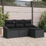 Sofos komplektas su pagalve 4 pcs Juoda poliratanas