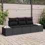 Sofos komplektas su pagalve 3 pcs Juoda poliratanas