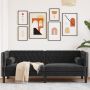 Trivietė chesterfield sofa su pagalvėlėmis, juoda, aksomas