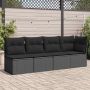 Sodo sofa su pagalvėlėmis, 4 sėdimos vietos, juodas, polirotangas