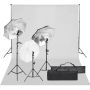 Fotostudijos rinkinys su apšvietimo rinkiniu ir fonu