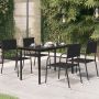 Sodo valgomojo stalas, juodas, 140x70x74cm, plienas ir stiklas