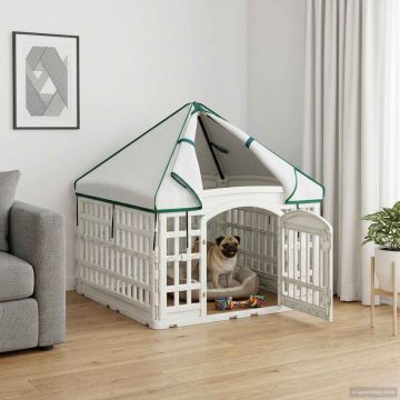 4 Panelių šunų žaidimų aikštelė su stogu 88 x 58 cm Plastmasė