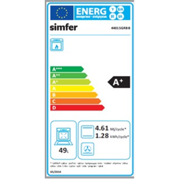 Simfer viryklė 4401SGRBB, 50 cm pločio, baltos spalvos, 49 L