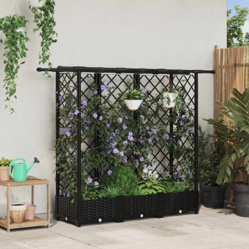 Pakeltas lovas su trelėmis ir stogu Juodas 164 x 40 x 123 cm PP
