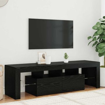TV spintelė su LED lemputėmis, juodo ąžuolo spalvos, 140x36,5x40cm, inžinerinė mediena