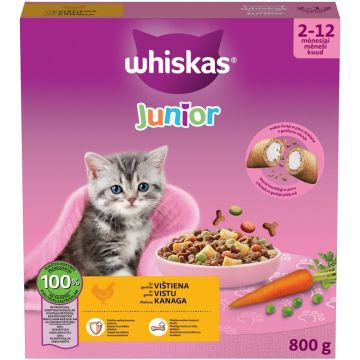 SAUSAS KAČIŲ MAISTAS WHISKAS JUNIOR VIŠTIENA 800G