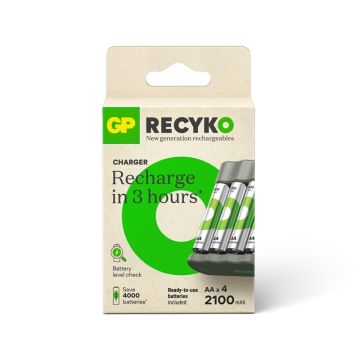 USB kroviklis GP RECYKO +4vnt. AA (2100mAh) įkr. elementai