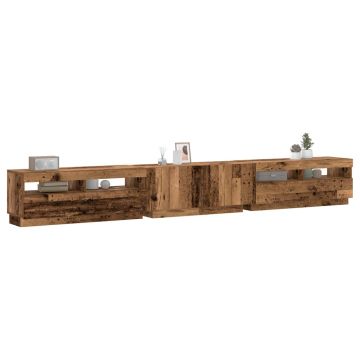 TV spintelė su LED lemputėmis, senovinė mediena, 300x35x40cm, inžinerinė mediena