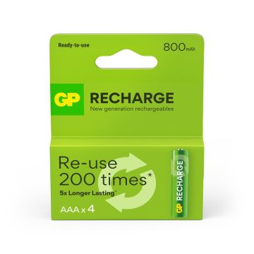  Įkraunami elementai GP RECHARGE AAA, 800mAh, 4 vnt.