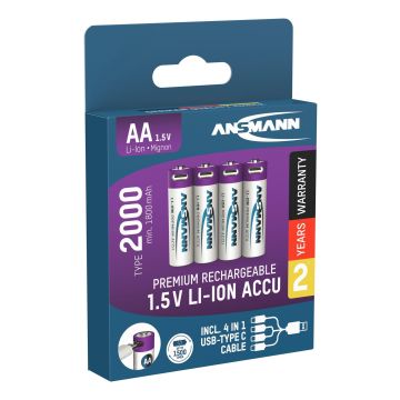 Įkraunami elementai ANSMANN AA, 1800 mAh, 1,5V, 4 vnt.
