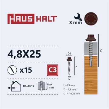 Savisriegiai 4.8X25 MED+EPDM RAL8017 15VNT