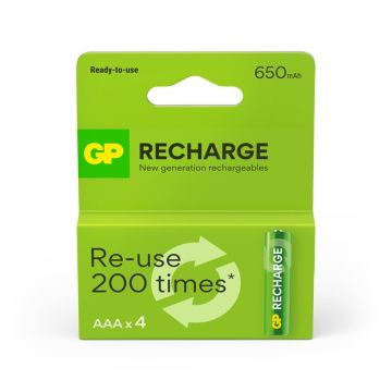 Įkraunami elementai GP RECHARGE AAA, 650mAh, 4 vnt.