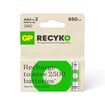Įkraunami elementai GP RECYKO AAA, 650mAh, 2 vnt.