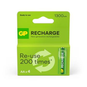  Įkraunami elementai GP RECHARGE AA, 1300mAh, 4 vnt.
