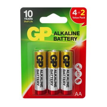  Elementai GP ALKALINE AA/LR06, 4+2vnt.