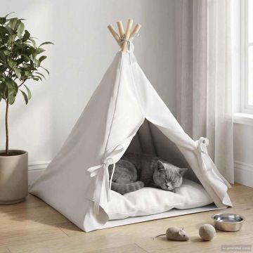 Gyvūnų teepee su pagalve Balta 60 x 60 x 70 cm Poliesteris