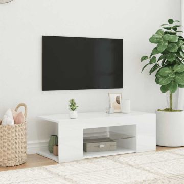 TV spintelė su LED apšvietimu, blizgi balta, 90x39x30cm