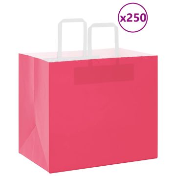 Popieriniai maišeliai 250vnt. su rankenomis, rožinis 32x22x28cm