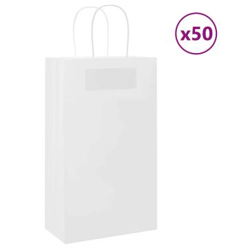 Popieriniai maišeliai 50vnt., su rankenomis, baltas, 21x11x36cm