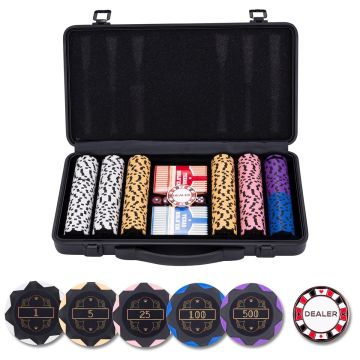 Pokerio rinkinys juodame aliuminio dėkle, 300 žetonų, 14g su vertėmis