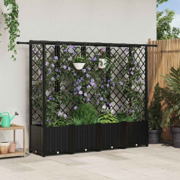 Pakeltas lovas su trelėmis ir stogu Juodas 202 x 40 x 138 cm PP