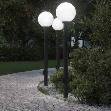 Stulpeliniai šviestuvai su jutikliu ir lizdu, 3 vnt., 120 cm, juodi, IP44