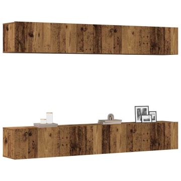 4 dalių prie sienos tvirtinamas televizoriaus spintelių komplektas, senos medienos drožlės, 100x30x30 cm