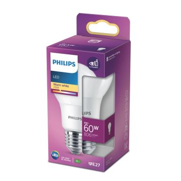 LED lemputė PHILIPS, A60, E27, 8 W, 806 lm, 2700 K