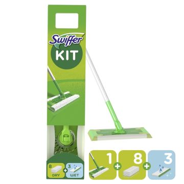 Swiffer Sweeper Kit, Sausas 8 vnt + Šlapias 3 vnt