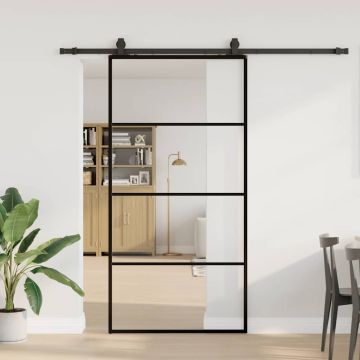Stumdomos durys su furnitūra, juodos, 102,5x205 cm, ESG stiklas