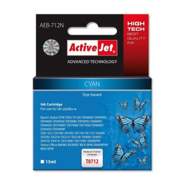 Rašalinio spausdintuvo kasetė ActiveJet AEB-712N 15ml Cyan