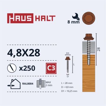 SAVISR 4.8X28 MED+EPDM RAL8004 (250-8)
