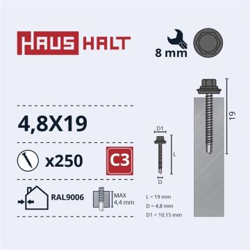 SAVISR 4.8X19 MET+EPDM RAL9006 (250-12)
