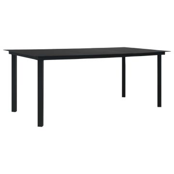 Sodo valgomojo stalas, juodas, 190x90x74cm, plienas ir stiklas