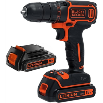 BLACK & DECKER akumuliatorinis gręžtuvas-suktuvas BDCDC18B-QW, 18 V, 5 Ah, juodos spalvos