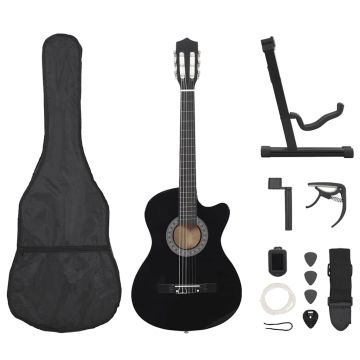 Klasikinės gitaros rinkinys, 12 dalių, juodas, 38, 6 stygos