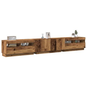 TV spintelė su LED lemputėmis, senovinė mediena, 260x35x40cm, inžinerinė mediena