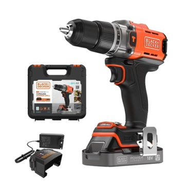 BLACK & DECKER akumuliatorinis gręžtuvas-suktuvas BCD383D1XK-QW, 18 V, 2,0 Ah, juodos spalvos