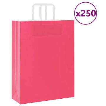 Popieriniai maišeliai 250vnt. su rankenomis, rožinis 32x12x42cm