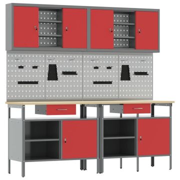 Darbastalio komplektas su stalčių 8 pcs Raudona ir pilka