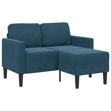 Dvivietė sofa su šezlongu, L formos, mėlyna, 125 cm, aksomas