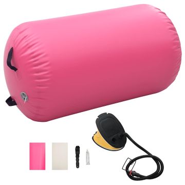 Gimnastikos ritinys su pompa, rožinis, 100x60cm, PVC