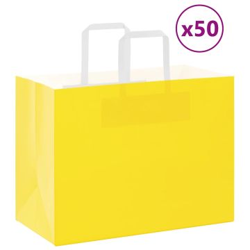 Popieriniai maišeliai 50vnt. su rankenomis, geltonos 32x17x25cm