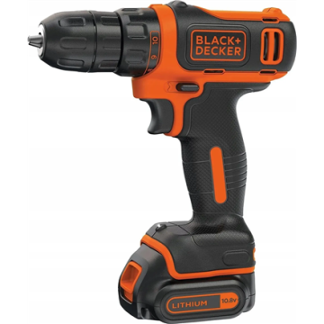 BLACK & DECKER akumuliatorinis gręžtuvas-suktuvas BDCDD12-QW, 10,8 V, 5 Ah, juodos spalvos